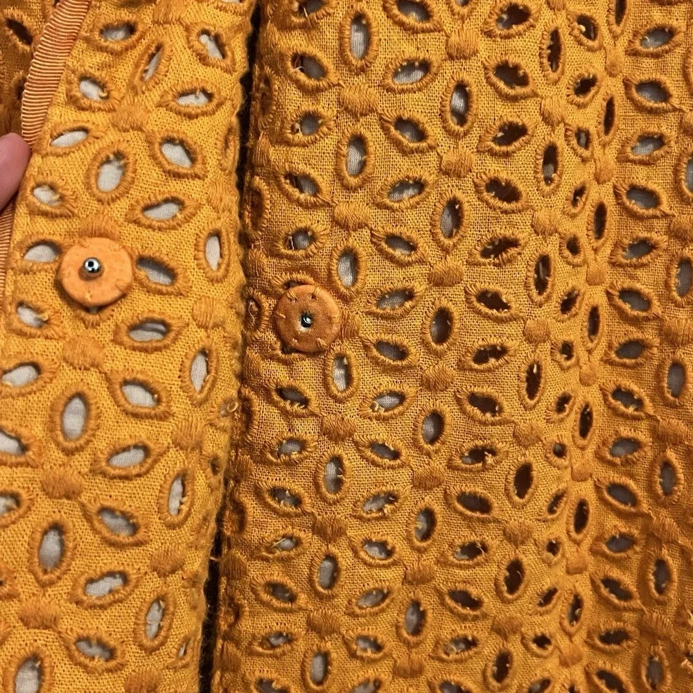 Chico's Orange Blossom‎ 3 Eyelet Linen Blend Jacket Coat Collared Floral Bright